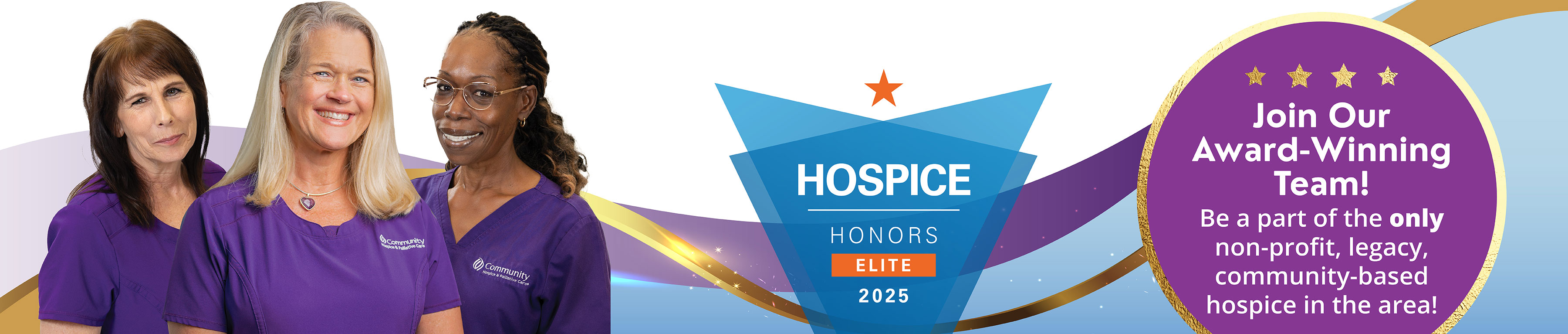 Graphic showcasing Community Hospice as winning the Hospice Honors Elite 2025